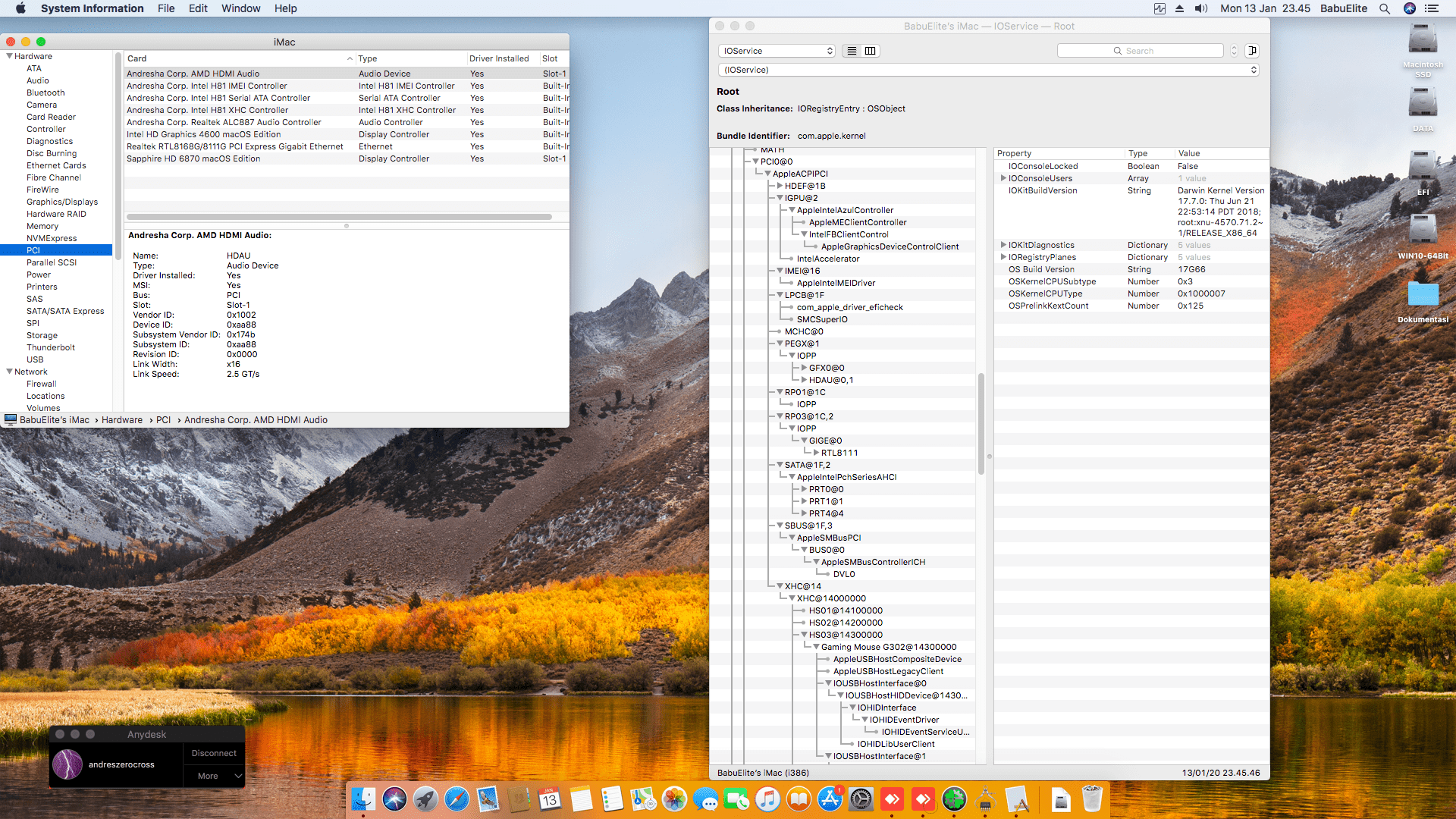 Success Hackintosh macOS High Sierra 10.13.6 Build 17G65 in Gigabyte H81M-DS2 + Intel Core i3 4160 + Sapphire HD 6870